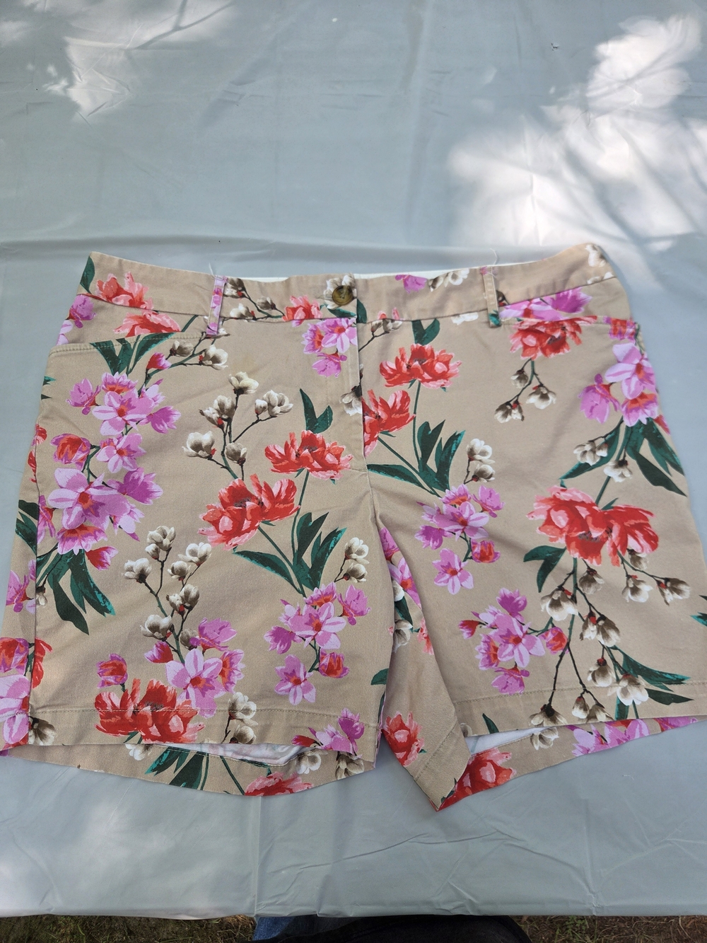 Beige Floral Cotton-Blend Women’s Shorts